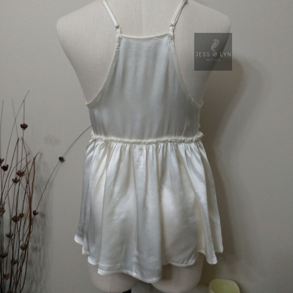 🆕Off White/Ivory Flowy Babydoll Boho Tank w/Adjustable Straps - Picture 8 of 14